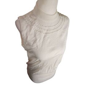 Cream Knit Tank 60s 70s Cowl Neck Braided Detail Small